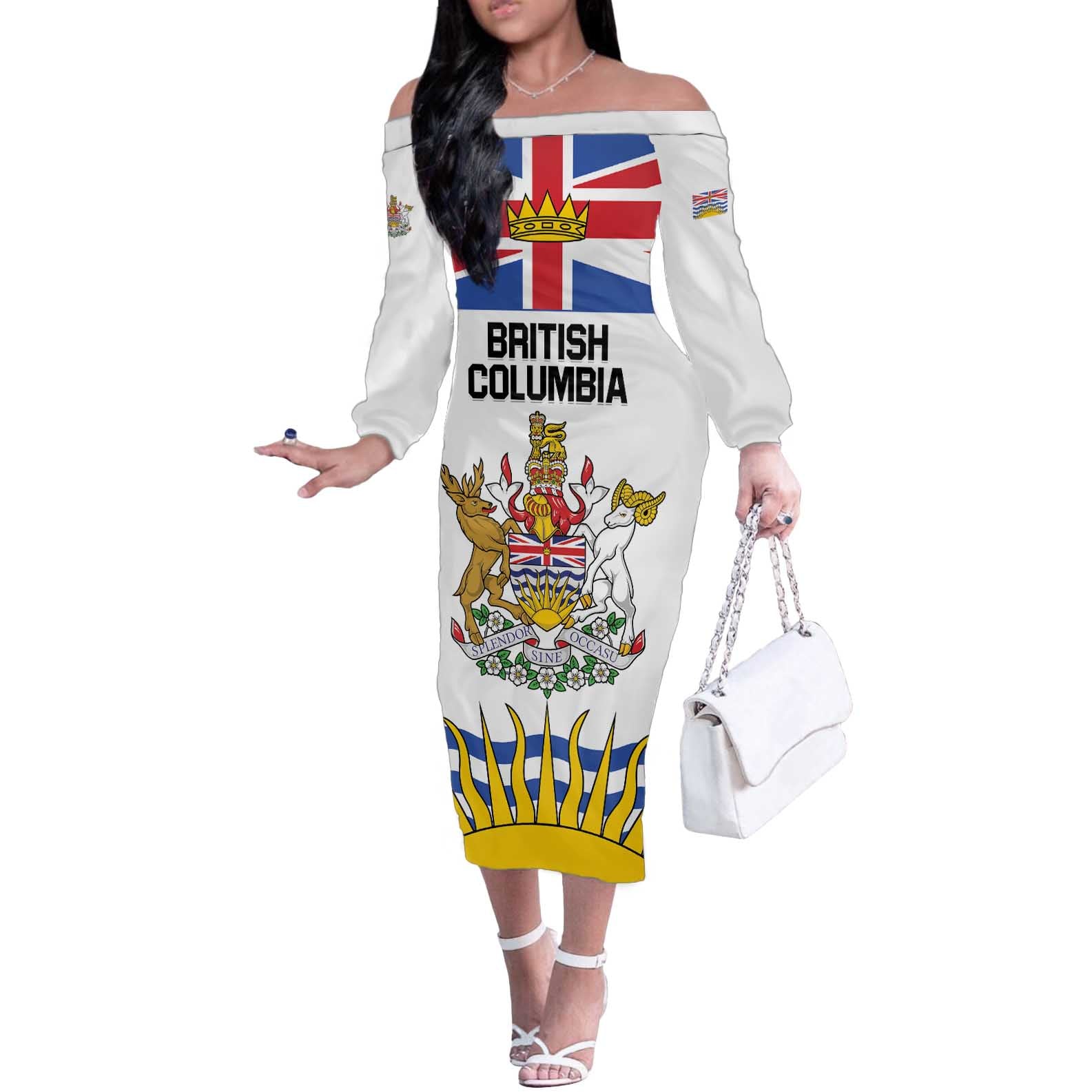 Personalized Canada British Columbia Province Off The Shoulder Long Sleeve Dress Splendor sine occasu