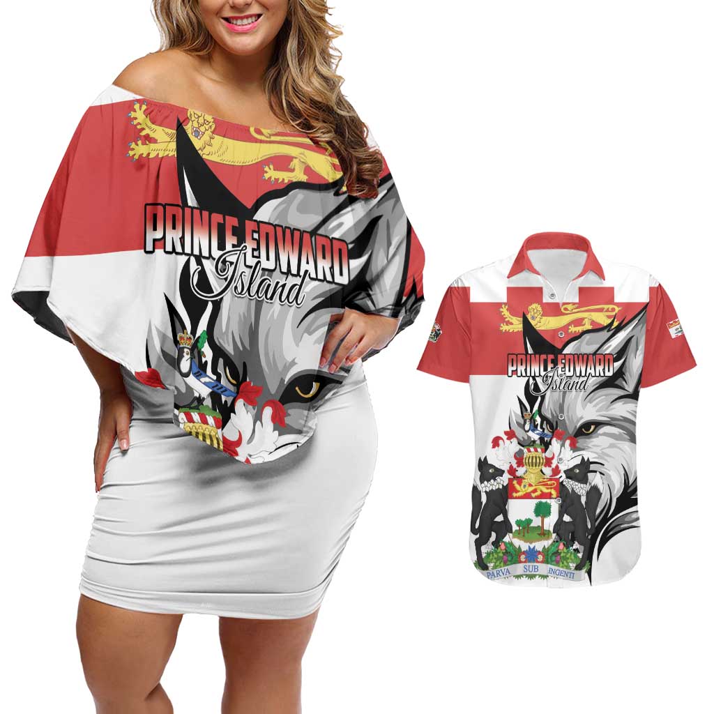 Personalized Canada Prince Edward Island Province Couples Matching Off Shoulder Short Dress and Hawaiian Shirt Silver Fox Parva sub ingenti