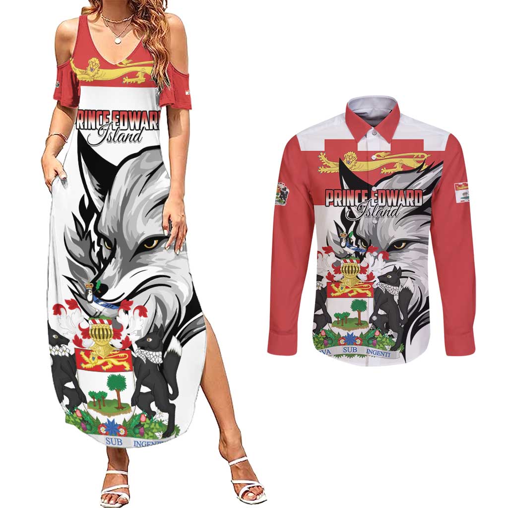 Personalized Canada Prince Edward Island Province Couples Matching Summer Maxi Dress and Long Sleeve Button Shirt Silver Fox Parva sub ingenti