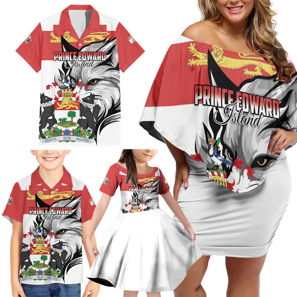 Personalized Canada Prince Edward Island Province Family Matching Off Shoulder Short Dress and Hawaiian Shirt Silver Fox Parva sub ingenti