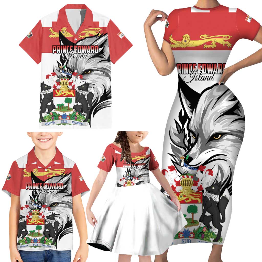 Personalized Canada Prince Edward Island Province Family Matching Short Sleeve Bodycon Dress and Hawaiian Shirt Silver Fox Parva sub ingenti