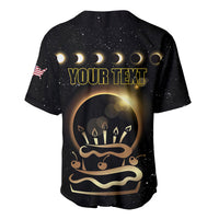 Black baseball jersey with eclipse graphic and bold 'YOUR TEXT' lettering on back