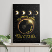 Black unframed canvas wall art featuring eclipse moons and “My Birthday Present” lettering.