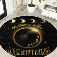 Black round eclipse birthday carpet: 'From the Universe' and 8.04.2024