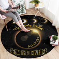 Black round eclipse birthday carpet: 'My Birthday Present' and 'From the Universe' 8.04.2024