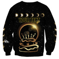 Black unisex sweatshirt with gold solar eclipse graphic and 'YOUR TEXT' headline