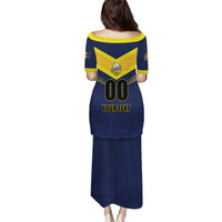 Blue rugby pulletasi long dress back with yellow stripes and 'YOURTEXT' print