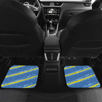 Blue and yellow rear car floor mats with eagle crest and 'YOUR TEXT 00' design.