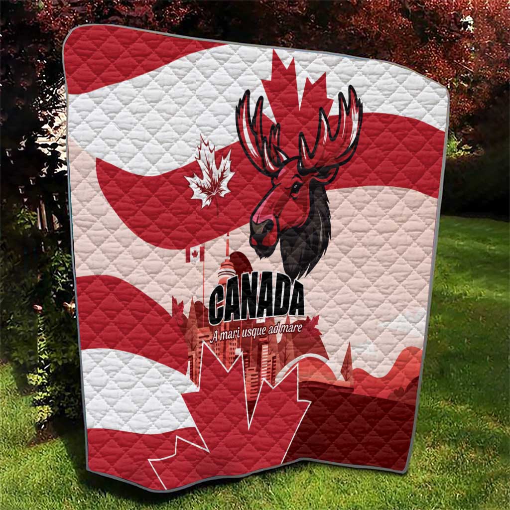Canada Day 1867 Quilt Moose With Maple Leaves