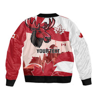 Personalised Canada Day 1867 Sleeve Zip Bomber Jacket Moose With Maple Leaves
