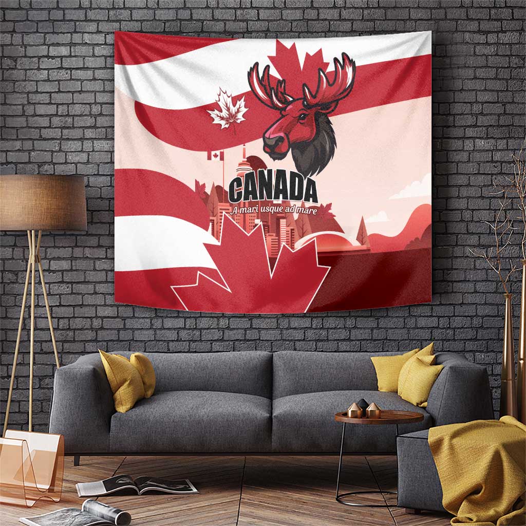 Canada Day 1867 Tapestry Moose With Maple Leaves