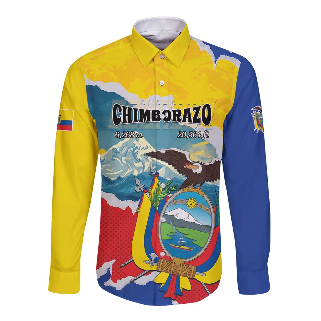 Yellow and blue long-sleeve button shirt with mountain graphic print and eagle