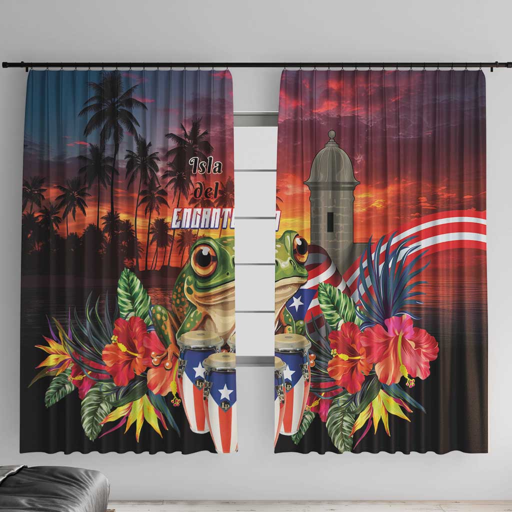 Puerto Rico Coqui Frog Sunset Window Curtain Isla Del Encanto Tropical Vibe - Wonder Print Shop