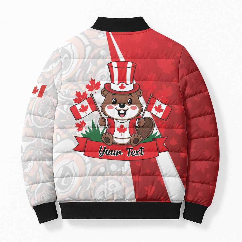 Personalised Canada Day Bomber Puffer Jacket Beaver Mountie Maple Leaves