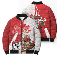 Personalised Canada Day Bomber Puffer Jacket Beaver Mountie Maple Leaves