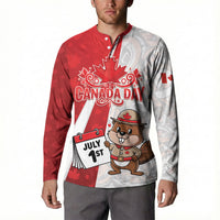Personalised Canada Day Button Sweatshirt Beaver Mountie Maple Leaves