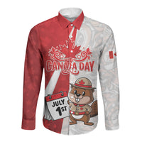 Personalised Canada Day Long Sleeve Button Shirt Beaver Mountie Maple Leaves