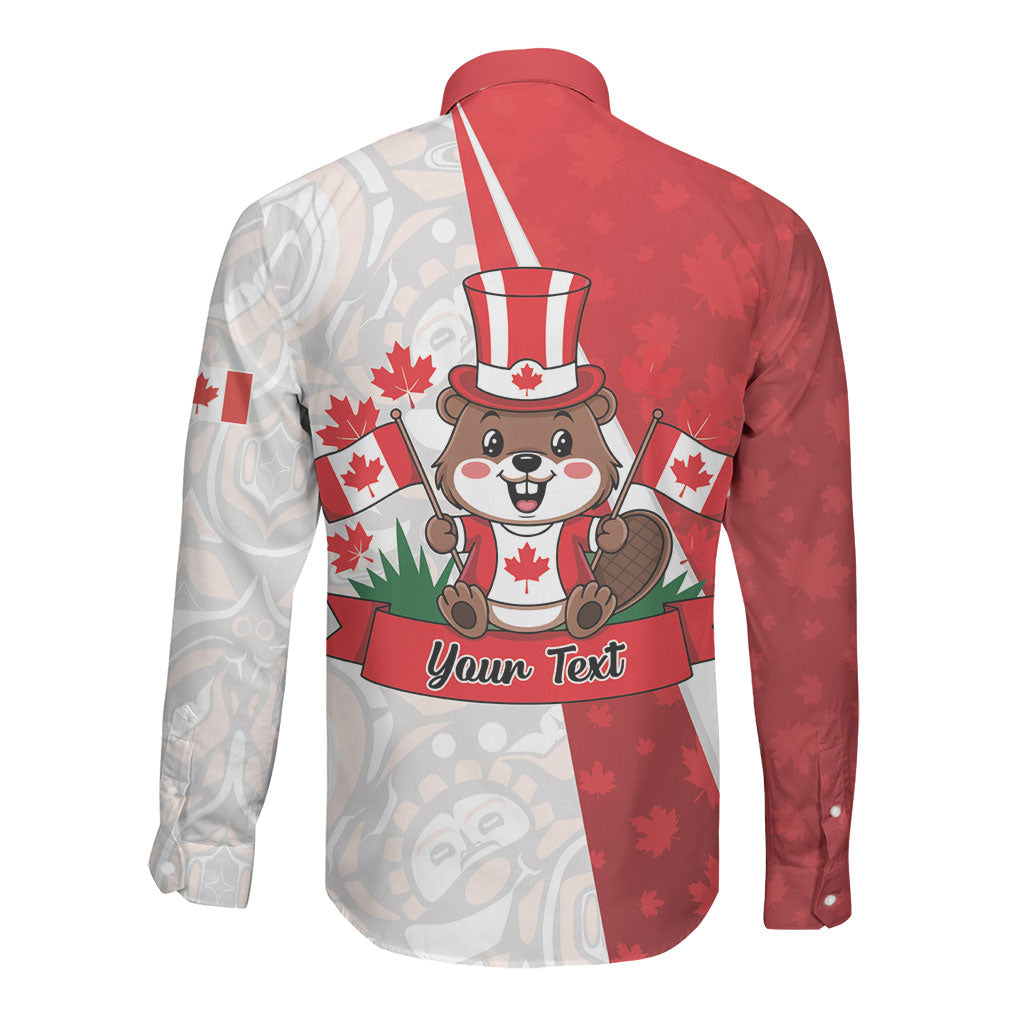 Personalised Canada Day Long Sleeve Button Shirt Beaver Mountie Maple Leaves