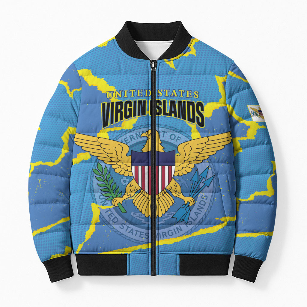 Personalized US Virgin Islands Bomber Puffer Jacket Grunge Stylized