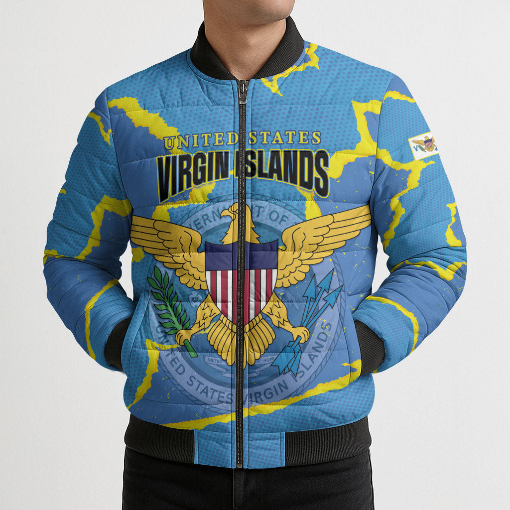 Personalized US Virgin Islands Bomber Puffer Jacket Grunge Stylized