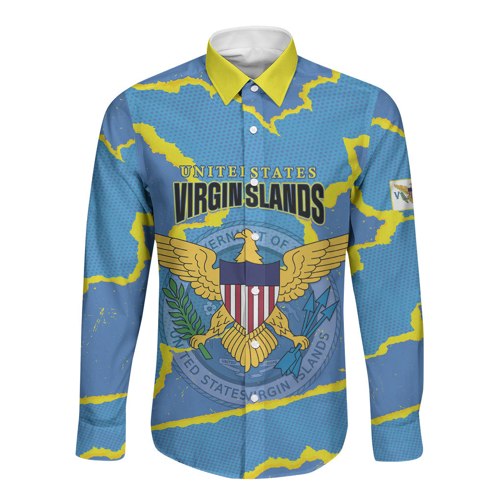 Personalized US Virgin Islands Long Sleeve Button Shirt Grunge Stylized