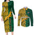 South Africa Couples Matching Long Sleeve Bodycon Dress and Long Sleeve Button Shirts Springbok and Proteas African Pattern - Wonder Print Shop