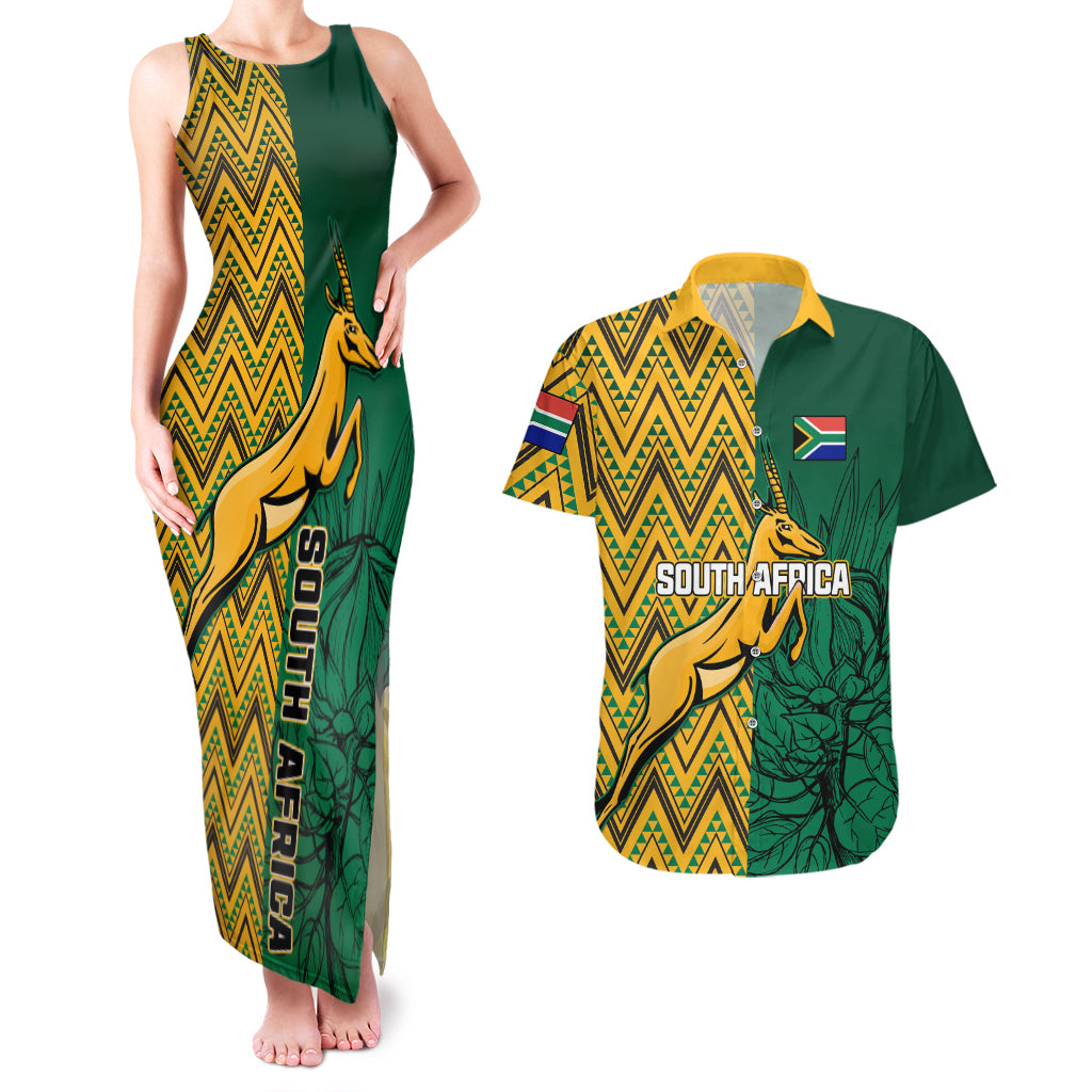 South Africa Couples Matching Tank Maxi Dress And Hawaiian Shirt Springbok and Proteas African Pattern - Wonder Print Shop