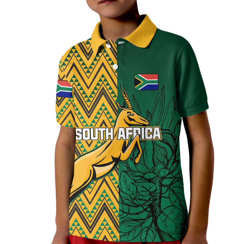 South Africa Kid Polo Shirt Springbok and Proteas African Pattern - Wonder Print Shop