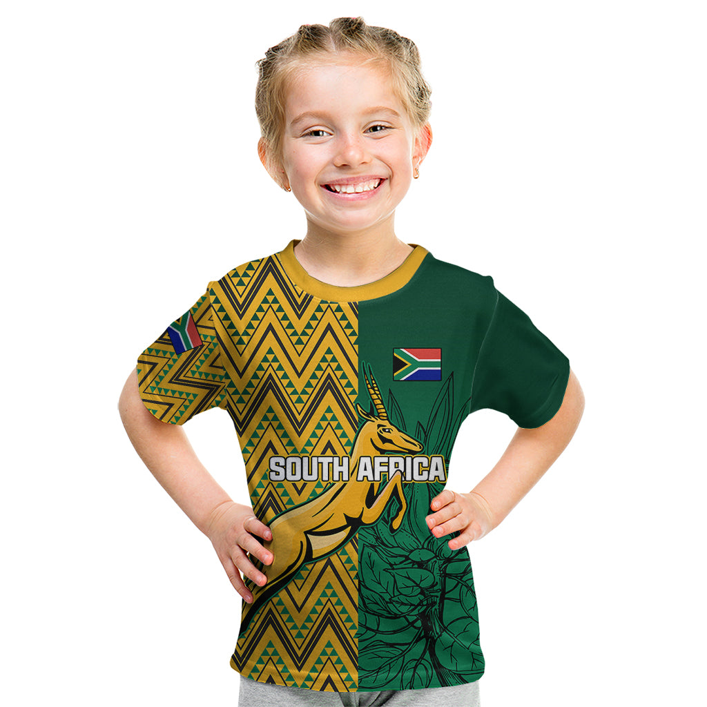 South Africa Kid T Shirt Springbok and Proteas African Pattern - Wonder Print Shop