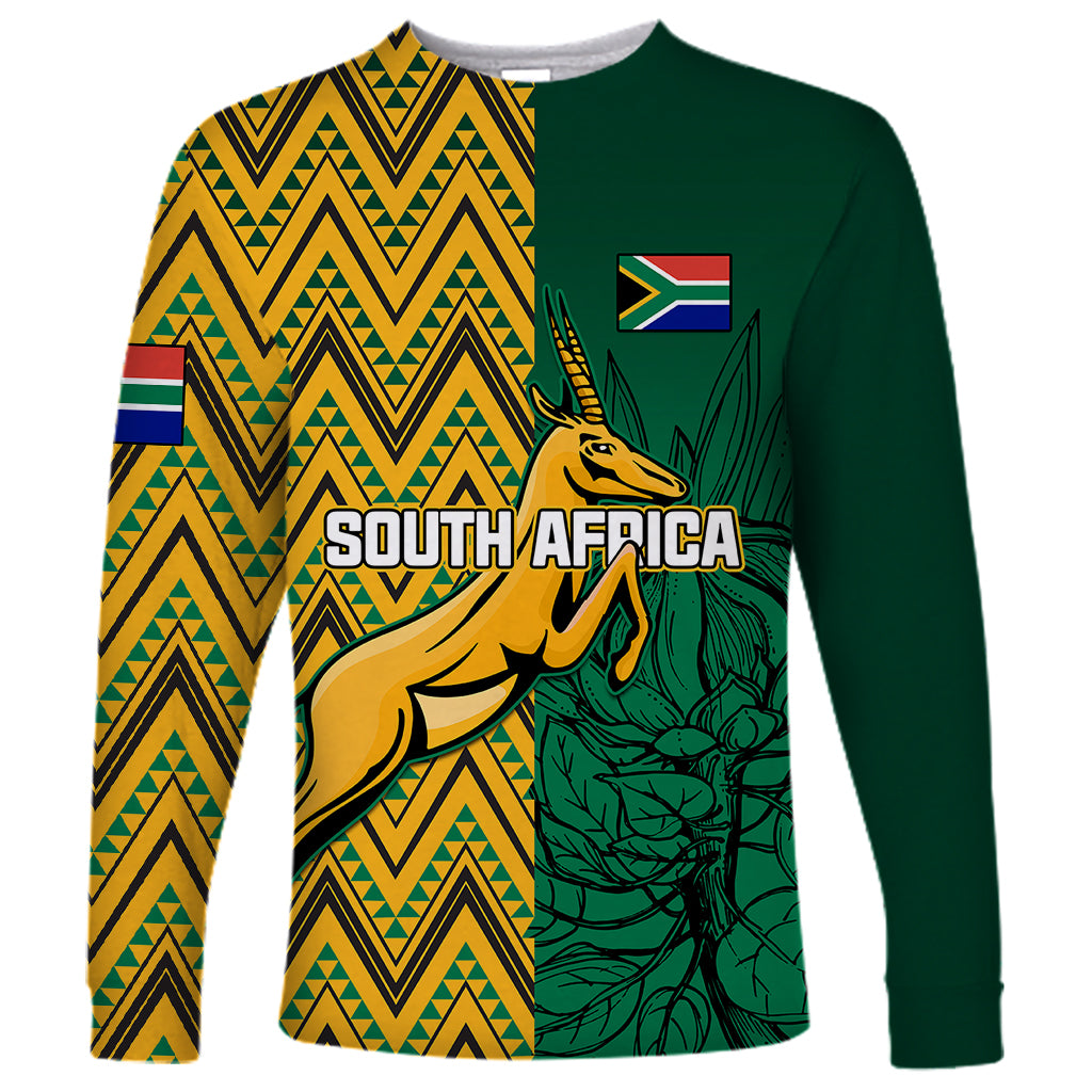 South Africa Long Sleeve Shirt Springbok and Proteas African Pattern - Wonder Print Shop