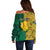 South Africa Off Shoulder Sweater Springbok and Proteas African Pattern - Wonder Print Shop