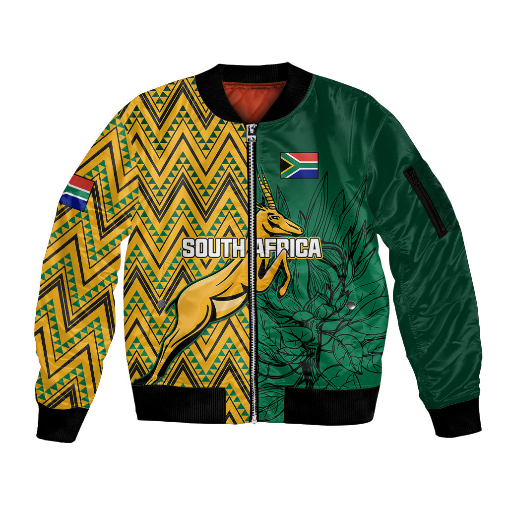 South Africa Sleeve Zip Bomber Jacket Springbok and Proteas African Pattern - Wonder Print Shop