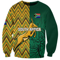 Unisex dark green sweatshirt with South Africa graphic, yellow zigzag pattern front
