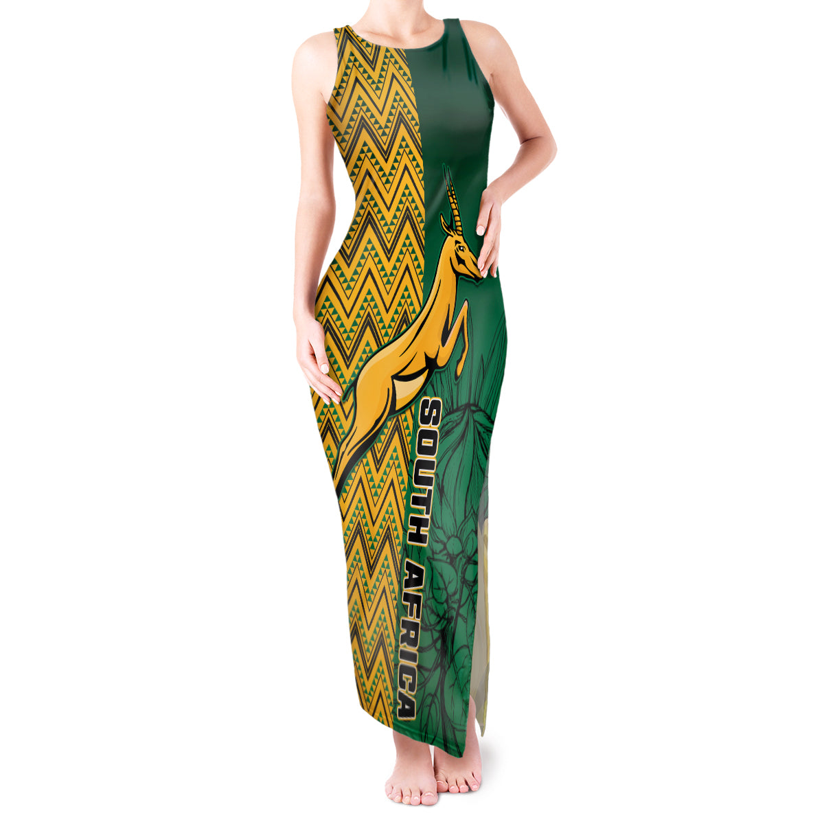 South Africa Tank Maxi Dress Springbok and Proteas African Pattern - Wonder Print Shop