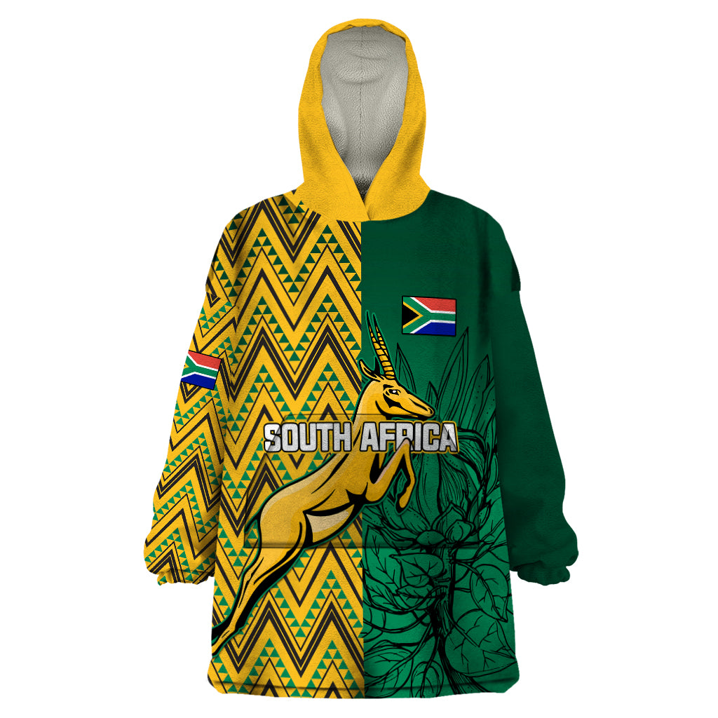 South Africa Wearable Blanket Hoodie Springbok and Proteas African Pattern - Wonder Print Shop