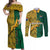 Personalised South Africa Couples Matching Off Shoulder Maxi Dress and Long Sleeve Button Shirts Springbok and Proteas African Pattern - Wonder Print Shop