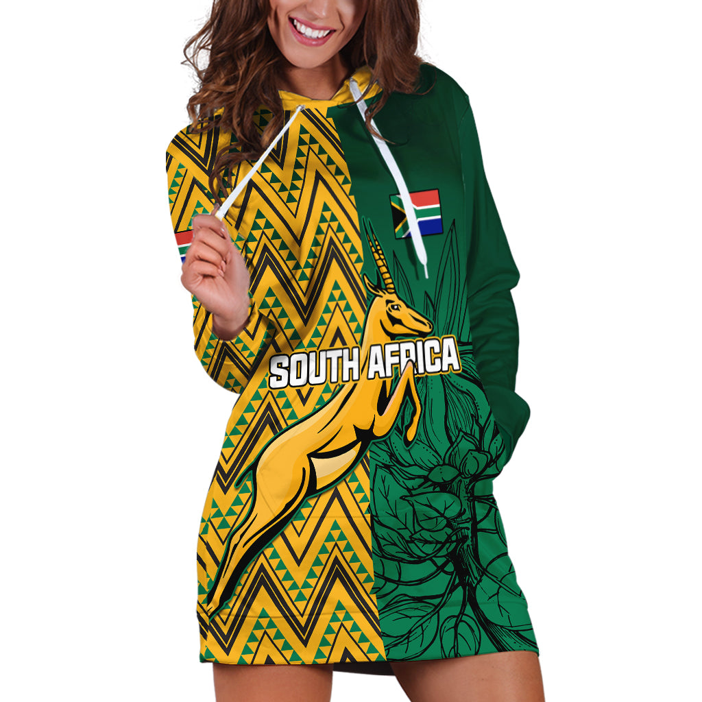 Personalised South Africa Hoodie Dress Springbok and Proteas African Pattern - Wonder Print Shop