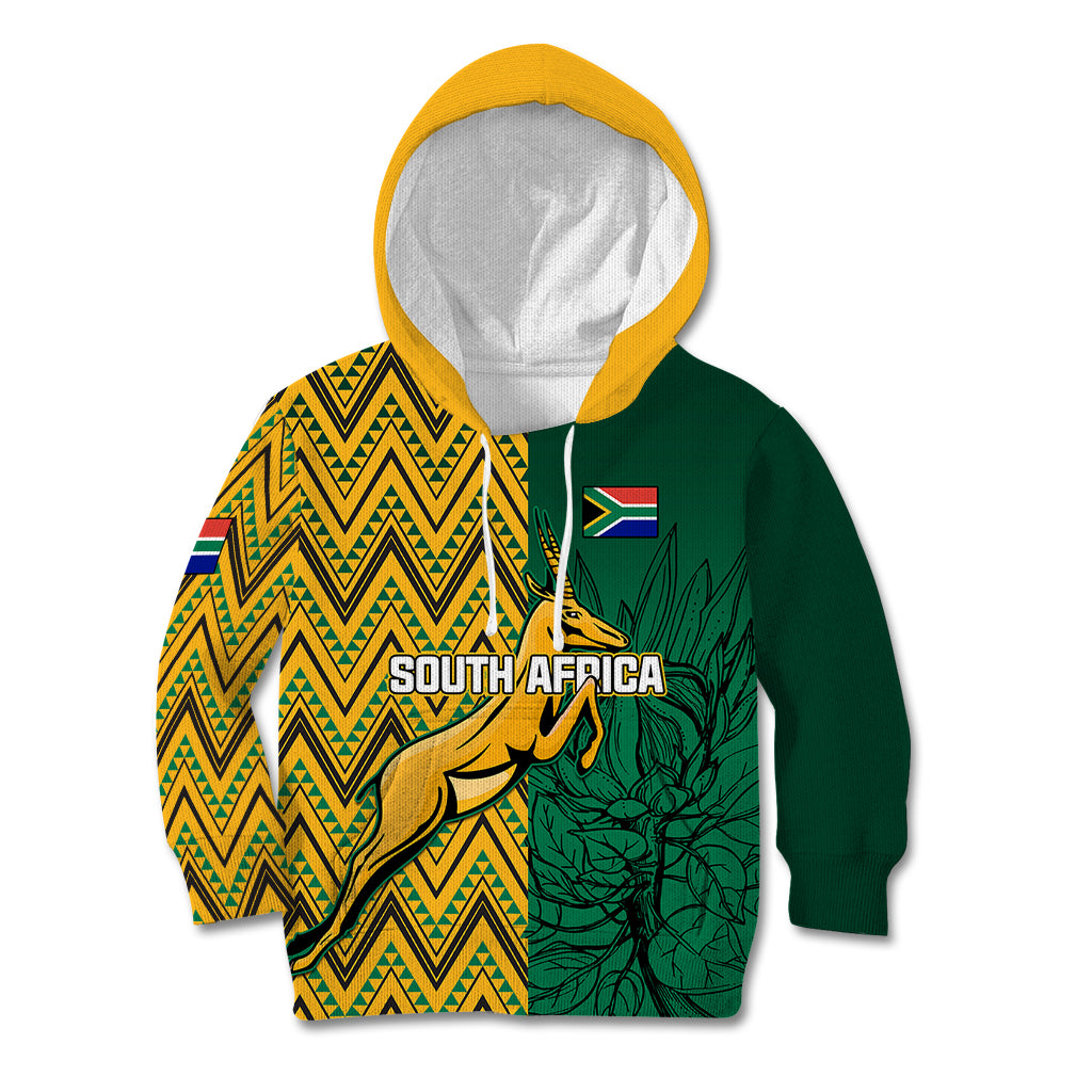 Personalised South Africa Kid Hoodie Springbok and Proteas African Pattern - Wonder Print Shop