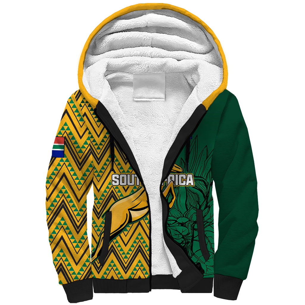 Personalised South Africa Sherpa Hoodie Springbok and Proteas African Pattern - Wonder Print Shop