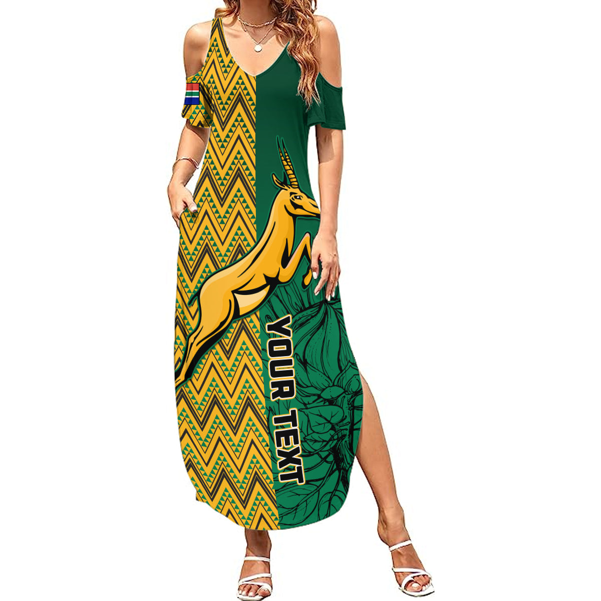 Personalised South Africa Summer Maxi Dress Springbok and Proteas African Pattern - Wonder Print Shop