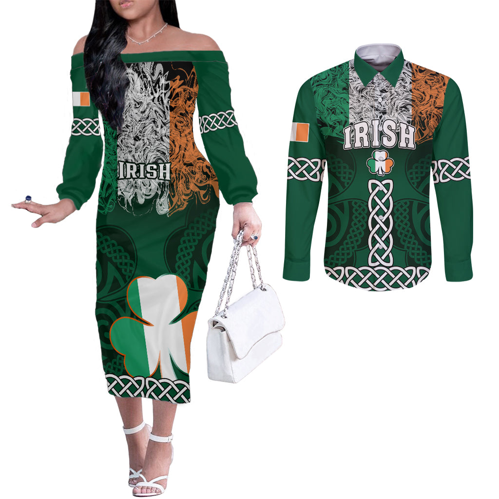 ireland-couples-matching-off-the-shoulder-long-sleeve-dress-and-long-sleeve-button-shirts-irish-shamrock-mix-celtic-knotwork-pattern