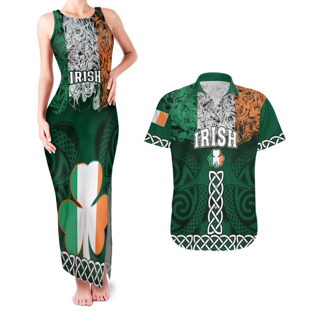 Ireland Couples Matching Tank Maxi Dress And Hawaiian Shirt Irish Shamrock Mix Celtic Knotwork Pattern - Wonder Print Shop