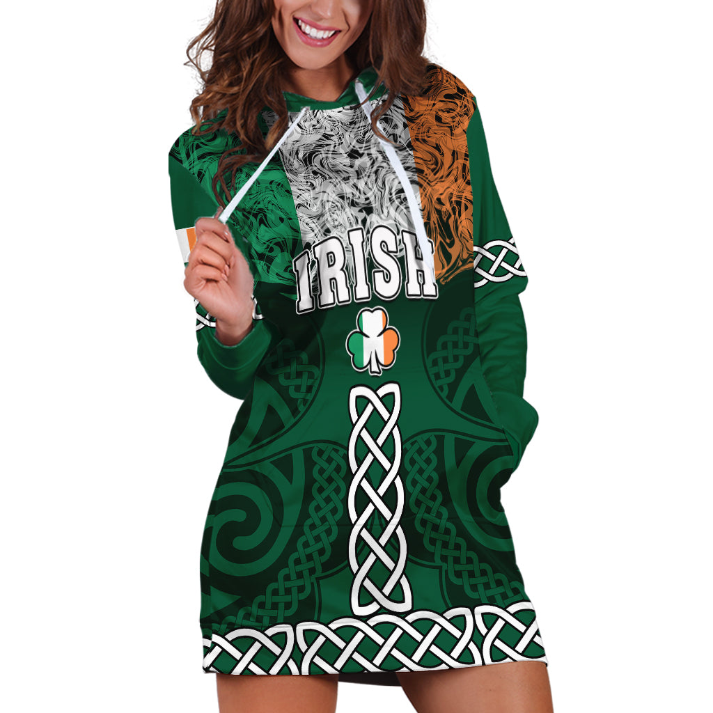 Ireland Hoodie Dress Irish Shamrock Mix Celtic Knotwork Pattern - Wonder Print Shop