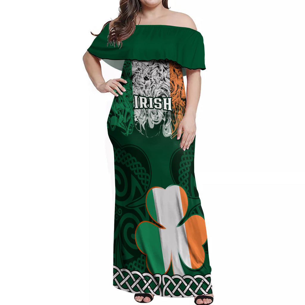 Ireland Off Shoulder Maxi Dress Irish Shamrock Mix Celtic Knotwork Pattern - Wonder Print Shop