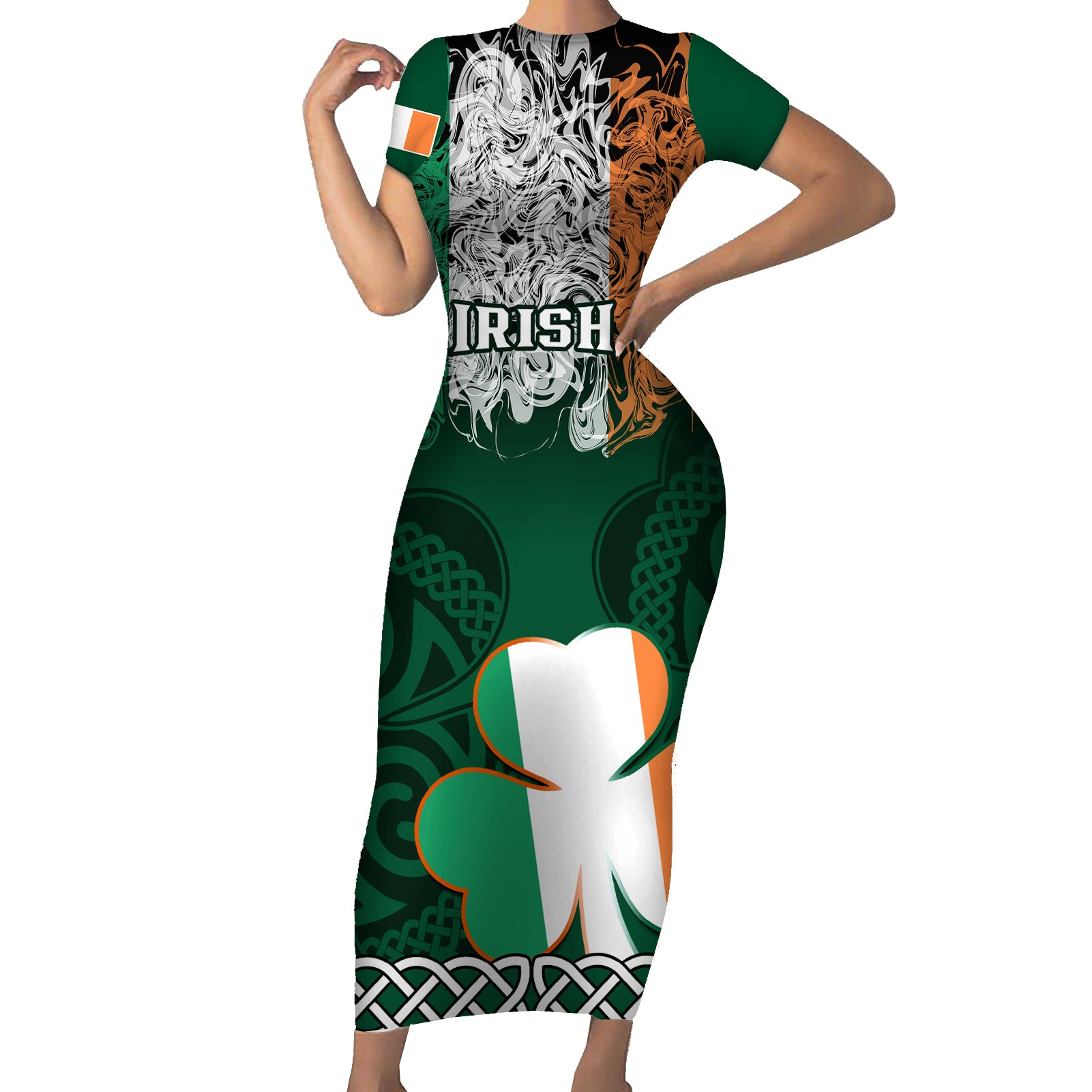 ireland-short-sleeve-bodycon-dress-irish-shamrock-mix-celtic-knotwork-pattern