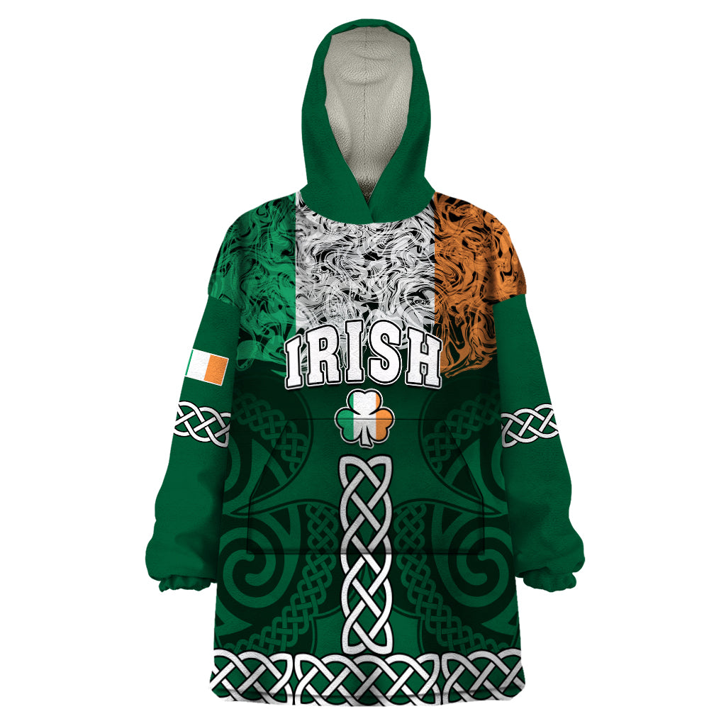 Ireland Wearable Blanket Hoodie Irish Shamrock Mix Celtic Knotwork Pattern - Wonder Print Shop