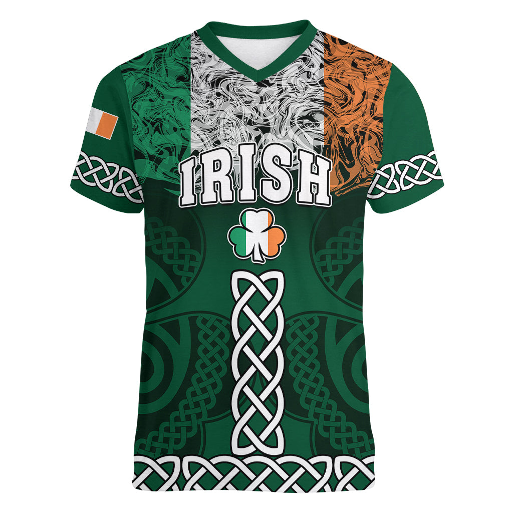 ireland-women-v-neck-t-shirt-irish-shamrock-mix-celtic-knotwork-pattern