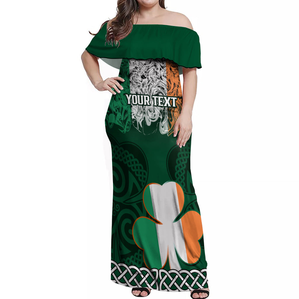 Personalised Ireland Off Shoulder Maxi Dress Irish Shamrock Mix Celtic Knotwork Pattern - Wonder Print Shop