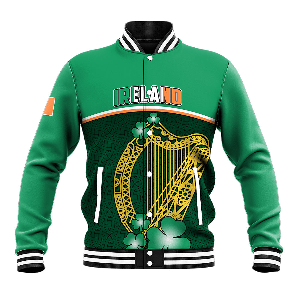 Ireland Baseball Jacket Irish Shamrock Harp Mix Celtic Pattern - Wonder Print Shop