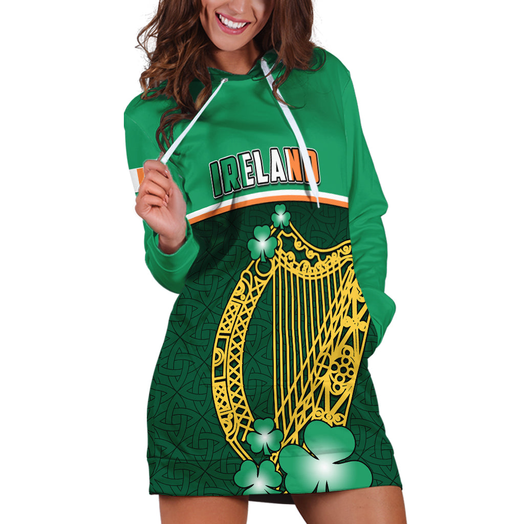 Ireland Hoodie Dress Irish Shamrock Harp Mix Celtic Pattern - Wonder Print Shop